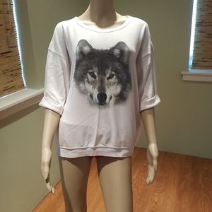 Wildfox Vintage Pink With Gray Wolf Face Size L